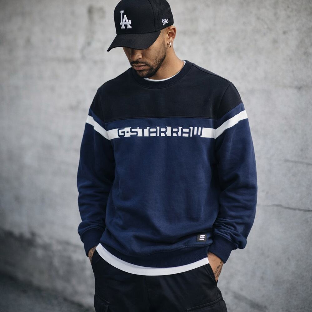 G-Star Raw Men's Size Small Blue Black Sweatshirt Crewneck Streetwear Sweater